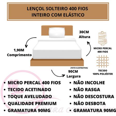 Conjunto Lençol Solteiro 3 peças 400 Fios Micro Percal Aveludado Cama Infantil - NARA CONFECÇÕES Imagem de Conjunto Lençol Solteiro 3 peças 400 Fios Micro Percal Aveludado Cama Infantil