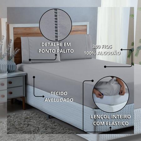Conjunto Lençol Super King Ponto Palito 300 Fios 100% Algodão com Elástico 3 peças - DONNA MARIA CONFECÇÕES Imagem de Conjunto Lençol Super King Ponto Palito 300 Fios 100% Algodão com Elástico 3 peças