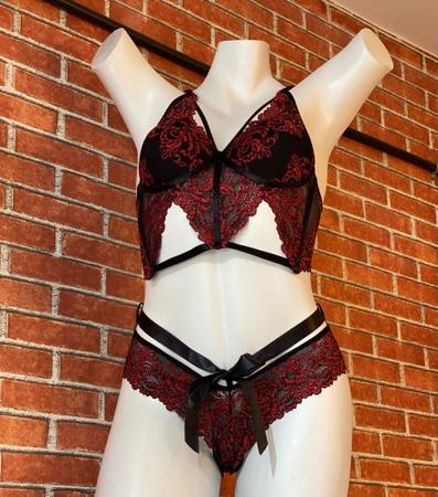 Conjunto Lingerie Em renda vermelha tam 52 Vipagi Conjunto de