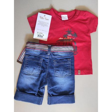 Imagem de Conjunto masculino infantil bermuda jeans e camiseta cor vermelha - azul marca bela fase moda bebê