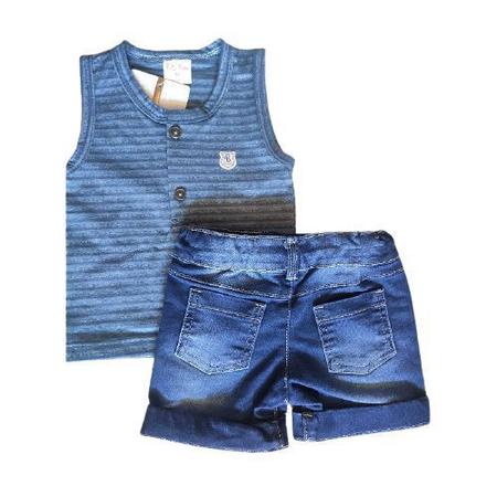 Imagem de Conjunto masculino verão bermuda jeans e regata azul e laranjada marca bela fase moda bebê