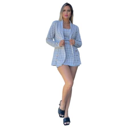 Conjunto Max Blazer Alfaiataria Xadrez S.M.R Cropped E Short Saia - Quest  Moda Net