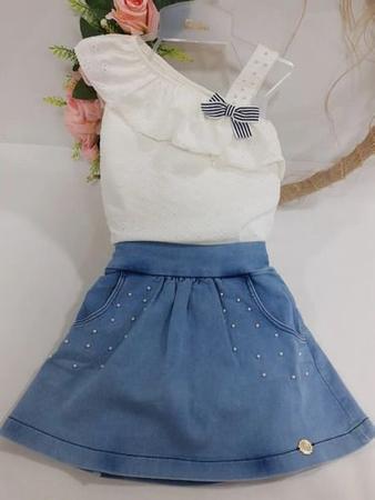 Shorts Saia Jeans Infantil Menina Roupa Verão Shorts Luxo