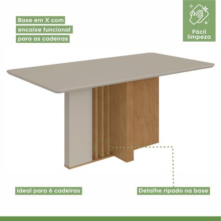 Imagem de Conjunto Mesa 160cm Astrid com 6 Cadeiras Athenas Amêndoa Clean/Off White/Rinzai Bege