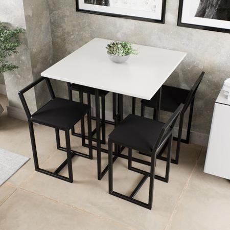 Imagem de Conjunto Mesa Branca 4 Cadeiras Pequena Estofado Industrial Black