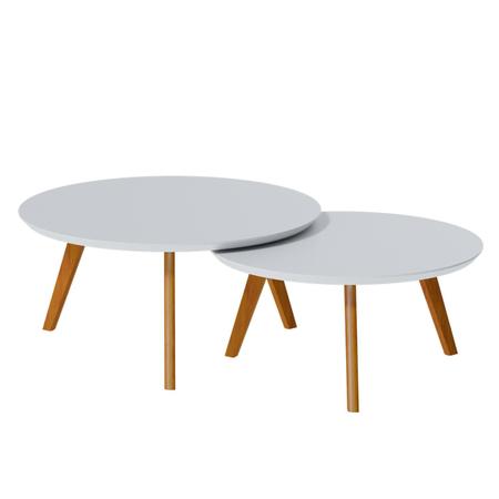 Imagem de Conjunto Mesa De Centro E Lateral Redondas Branco Acetinado Sophi Shop JM