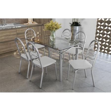 Imagem de Conjunto: Mesa de Cozinha Elba c/ Tampo de Vidro 120cm + 6 Cadeiras Holanda Cromada/Branco - Kappesberg