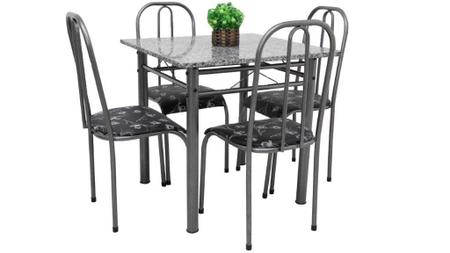 Imagem de Conjunto Mesa de cozinha Jantar em aço com 4 Cadeiras Madri granito 80cm cor Craqueada cinza
