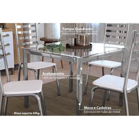 Imagem de Conjunto: Mesa de Cozinha Reno c/ Tampo Vidro 90cm + 4 Cadeiras Alemanha  Cromada/Branco - Kappesberg