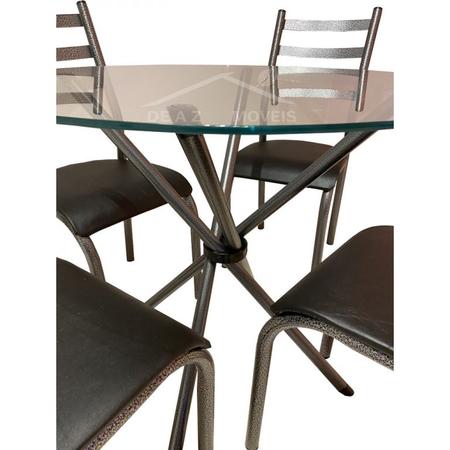 Imagem de Conjunto Mesa de cozinha Sala de Jantar Munich redonda 90cm Vidro incolor de 8mm + 4 cadeiras Slim reforçadas cor Chumbo cinza assento Preto fosco Off