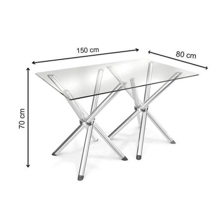 Imagem de Conjunto: Mesa de Cozinha Volga c/ Tampo de Vidro 150cm + 6 Cadeiras Lisboa Cromada/Nude - Kappesberg