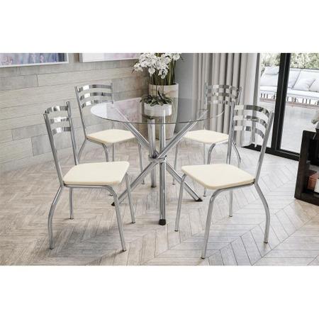 Imagem de Conjunto: Mesa de Cozinha Volga c/ Tampo Vidro 95cm + 4 Cadeiras Portugal Cromada/Nude - Kappesberg
