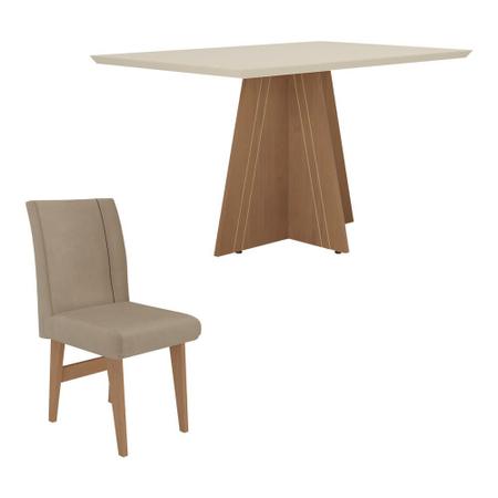 Imagem de Conjunto Mesa de Jantar 136 cm com 4 cadeiras Denver Multimóveis EX1006 Madeirado/Off White/Mascavo