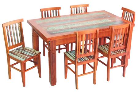 Imagem de Conjunto Mesa de Jantar 1,5 M 6 Cadeiras Mineira Madeira de Demolição com Pátina