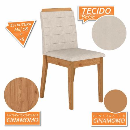 Conjunto Mesa De Jantar 6 Cadeiras Nairóbi Cina/pre/marr-m.a Cor  Cinamomo/preto/marrom 04 Desenho do tecido das cadeiras Liso