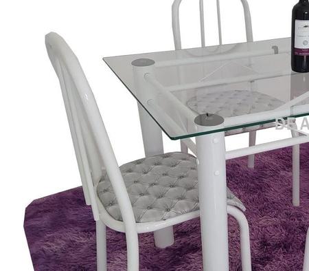 Imagem de Conjunto Mesa de Jantar com 4 Cadeiras Munich tampo vidro 1.20m aço cor Branca brilho