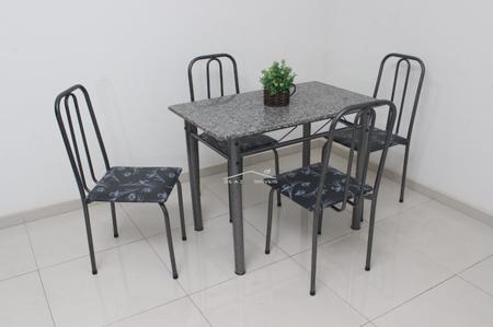 Imagem de Conjunto Mesa de Jantar Mad. 1.00m x 0.60m Cinza com assentos flor preta aço com 4 cadeiras + tampo granito verdadeiro Campeã de vendas