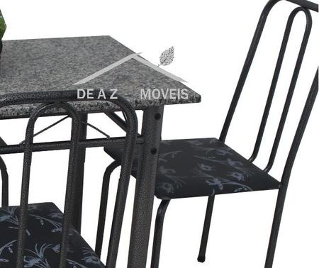 Imagem de Conjunto Mesa de Jantar Mad. 1.00m x 0.60m Cinza com assentos flor preta aço com 4 cadeiras + tampo granito verdadeiro Campeã de vendas