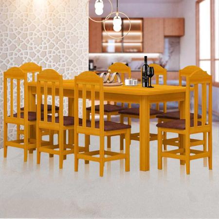 Imagem de Conjunto Mesa De Jantar Madeira Maciça Safira Com 8 Lugares Estofados Cerejeira Shop JM