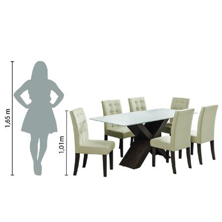 Imagem de Conjunto Mesa de Jantar Off White Dubai 1,80m MDF com 6 Cadeiras Castanho / Areia