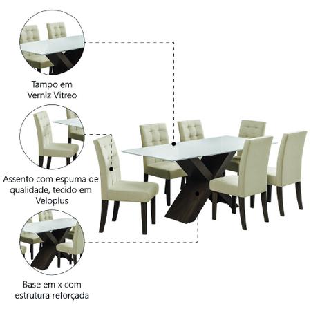 Imagem de Conjunto Mesa de Jantar Off White Dubai 1,80m MDF com 6 Cadeiras Castanho / Areia
