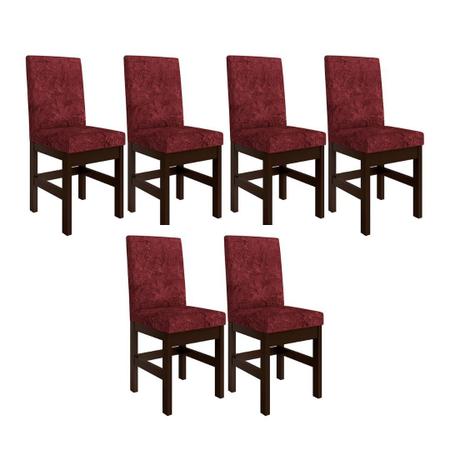 Imagem de Conjunto Mesa de Jantar Pequim Tampo Vidro 6 Cadeiras Madeira Flora Tabaco/Suede Vinho Espresso Móveis