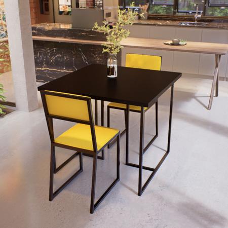 Imagem de Conjunto Mesa de Jantar Quadrada Preta 2 Cadeiras Estofado Riviera Industrial Preto
