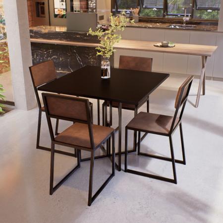 Imagem de Conjunto Mesa de Jantar Quadrada Preta 4 Cadeiras Estofado Riviera Industrial Preto