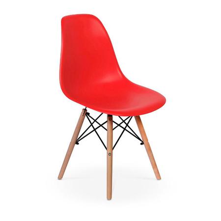 Imagem de Conjunto Mesa de Jantar Quadrada Sofia Natural 80x80cm com 4 Cadeiras Eames Eiffel - Vermelho