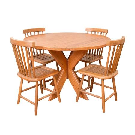 Imagem de Conjunto Mesa De Jantar Redonda 1,20m Com 4 Cadeiras Country G Em Madeira De Lei Maciça