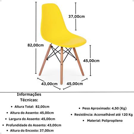 Imagem de Conjunto Mesa de Jantar Redonda Cecília Amadeirada Natural 120cm com 4 Cadeiras Eames Eiffel - Amarelo