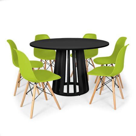 Imagem de Conjunto Mesa de Jantar Redonda Talia Preta 120cm com 6 Cadeiras Eames Eiffel - Verde