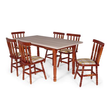 Conjunto de Mesa Madeira Maciça com 6 Cadeiras Essência - Mel