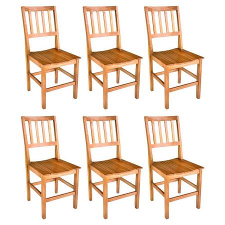 Imagem de Conjunto Mesa De Jantar Ripada 1,60m Com 6 Cadeiras Confort Em Madeira De Lei Maciça