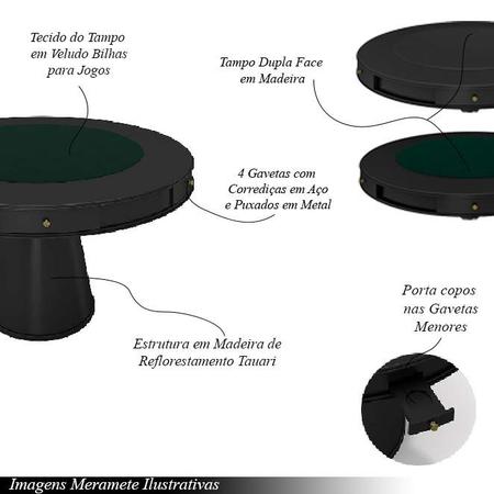 Imagem de Conjunto Mesa de Jogos Carteado Bellagio Tampo Reversível e 4 Cadeiras Madeira Poker Base Cone PU Grafite/Preto G42 - Gran Belo