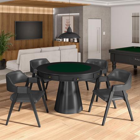 Imagem de Conjunto Mesa de Jogos Carteado Bellagio Tampo Reversível e 4 Cadeiras Madeira Poker Base Cone PU Grafite/Preto G42 - Gran Belo