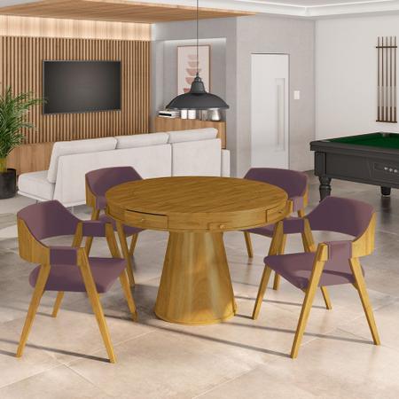 Imagem de Conjunto Mesa de Jogos Carteado Bellagio Tampo Reversível e 4 Cadeiras Madeira Poker Base Cone Veludo Rosê/Mel G42 - Gran Belo