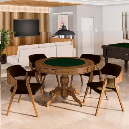 Imagem de Conjunto Mesa de Jogos Carteado Bellagio Tampo Reversível e 4 Cadeiras Madeira Poker Base Estrela Veludo Marrom/Nogueira G42 - Gran Belo