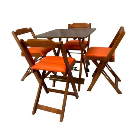 Imagem de Conjunto Mesa Dobrável 70x70 cm C/4 Cadeiras Imbuia com Estofado Laranja