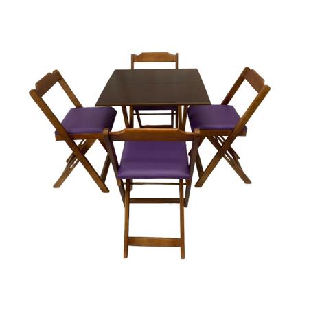 Imagem de Conjunto Mesa Dobrável 70x70 cm C/4 Cadeiras Imbuia com Estofado Lilás