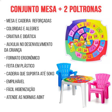 Imagem de Conjunto Mesa e 2 Poltronas Infantil Desenhos Jogos