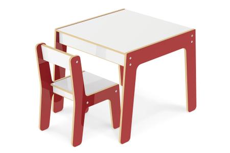Imagem de Conjunto Mesa Infantil Em Madeira Cadeira Vermelha Junges