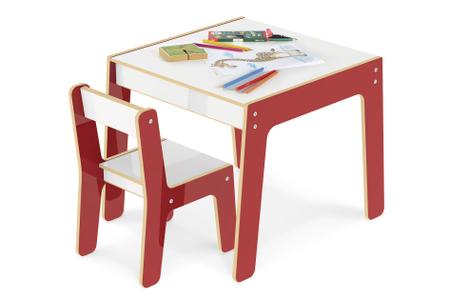 Imagem de Conjunto Mesa Infantil Em Madeira Cadeira Vermelha Junges