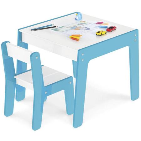 Imagem de Conjunto Mesa Infantil Em Madeira Com Cadeira Azul Junges