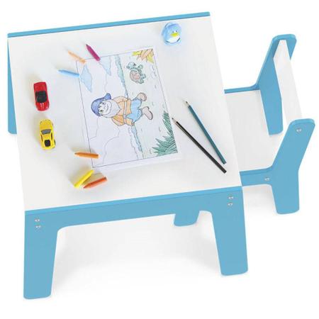 Imagem de Conjunto Mesa Infantil Em Madeira Com Cadeira Azul Junges