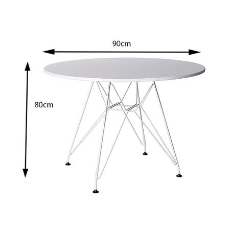 Imagem de Conjunto Mesa Jantar Eames Eiffel Redonda Branca 90cm com 4 Cadeiras Brancas Base Ferro Branco