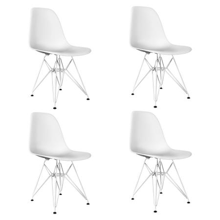 Imagem de Conjunto Mesa Jantar Eames Eiffel Redonda Branca 90cm com 4 Cadeiras Brancas Base Ferro Branco