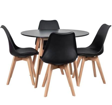 Imagem de Conjunto Mesa Jantar Leda 90 cm + 4 Cadeiras Leda Saarinen Preta