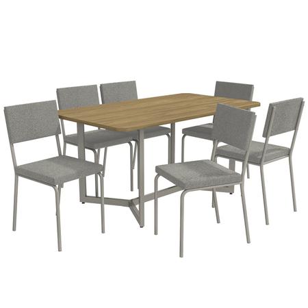 Imagem de Conjunto Mesa Laguna 6 Cadeiras Zaria Nickel/Nogueira/Cinza