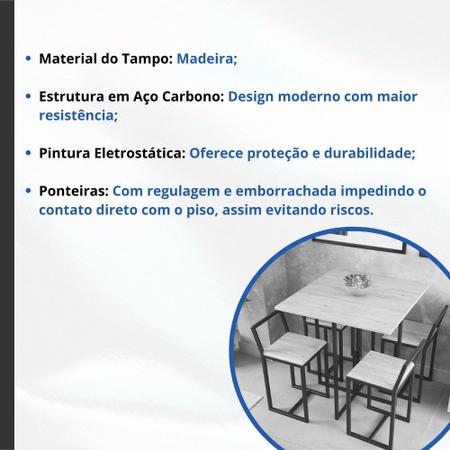 Conjunto Mesa 4 Cadeiras Retangular 120X80 Sendai Epoxi Preto C/Tampo MDF  Tubform